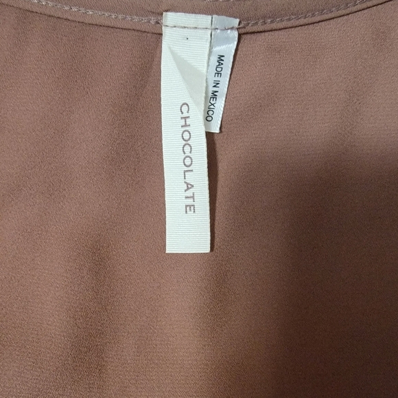 Chocolate sheer longsleeve tie front blouse size Large LIKE NEW - Picture 6 of 6